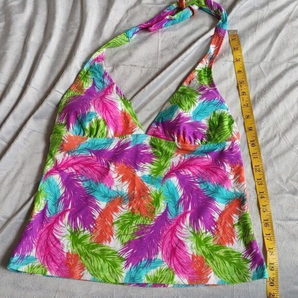 Delia*s Bright Multicolored Feather Print Tankini Top Sz L - Picture 7 of 12